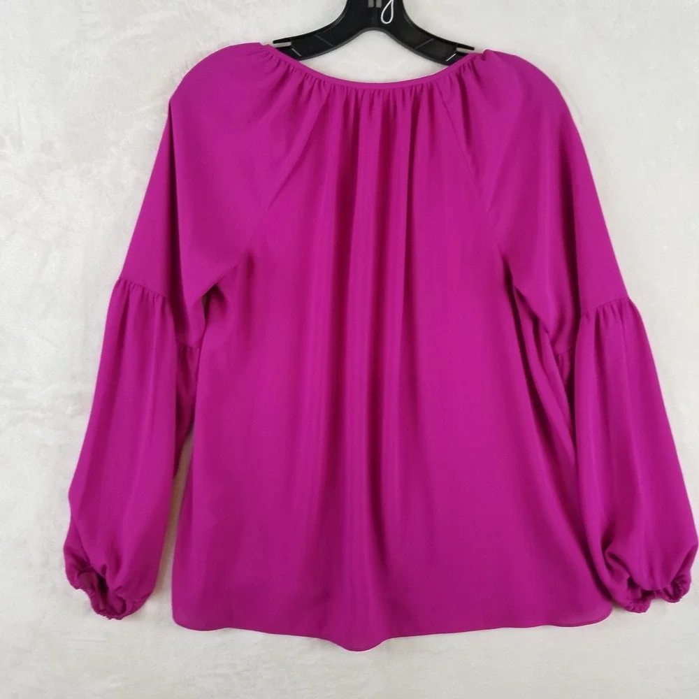 Lilly‎ Pulitzer Magenta Pink Split Neck Puff Sleeve Blouse Womens XS 100% Poly